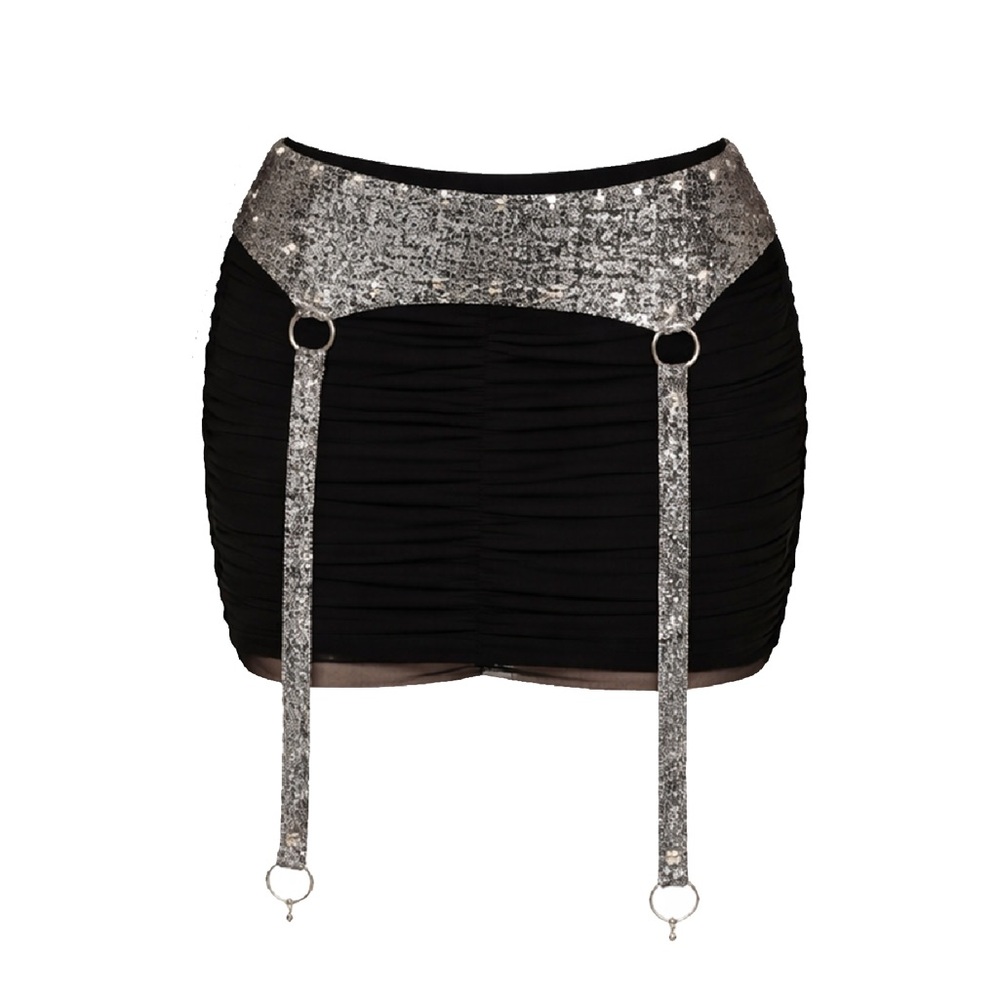 Black Mini Skirt with Silver metal garter